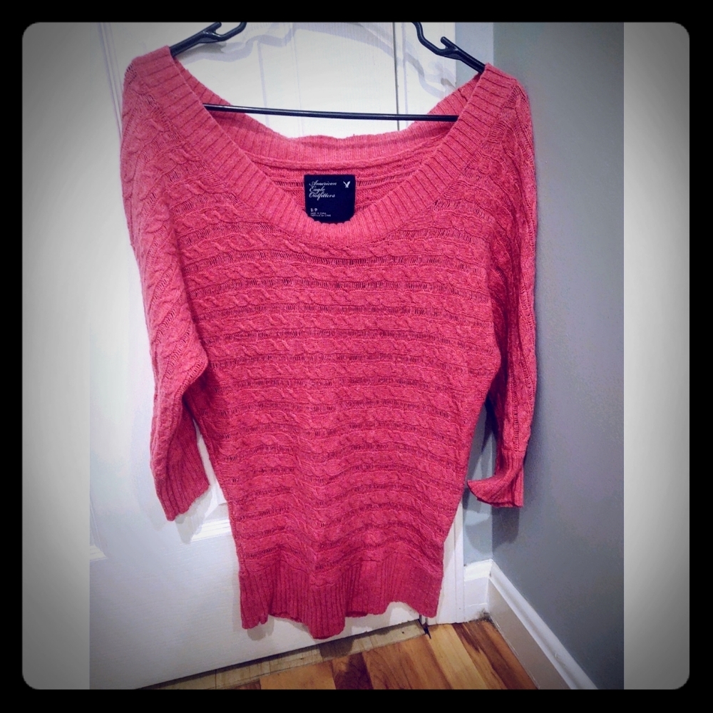 Pink 3/4 Cable Knit Sweater
